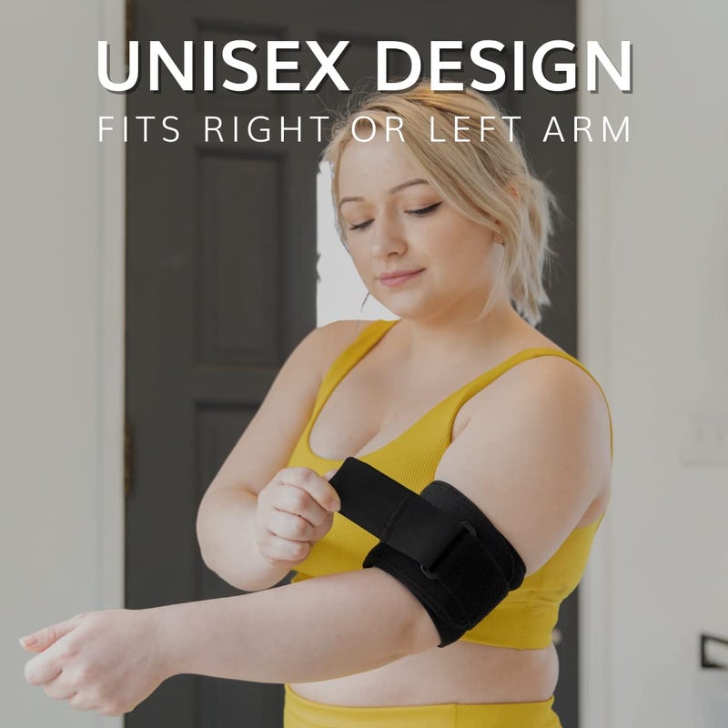 BraceAbility حزام العضلة ذات الرأسين - دعامة ضغط للذراع العلوية لعلاج التهاب الأوتار، تمزقات، تخفيف التورم، الإصابات، تمزق الأوتار، إجهاد عضلات البراشي، لف الألم في العضلة ثلاثية الرؤوس (مقاس واحد) - Image 5